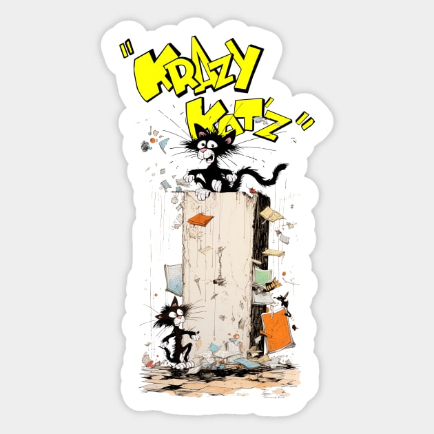 Krazy Kat from the comics cover Sticker by enyeniarts